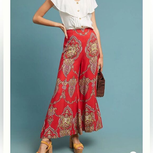 Anthropologie Ett:Twa Manon Paisley High Rise Flared Pants - Picture 1 of 9